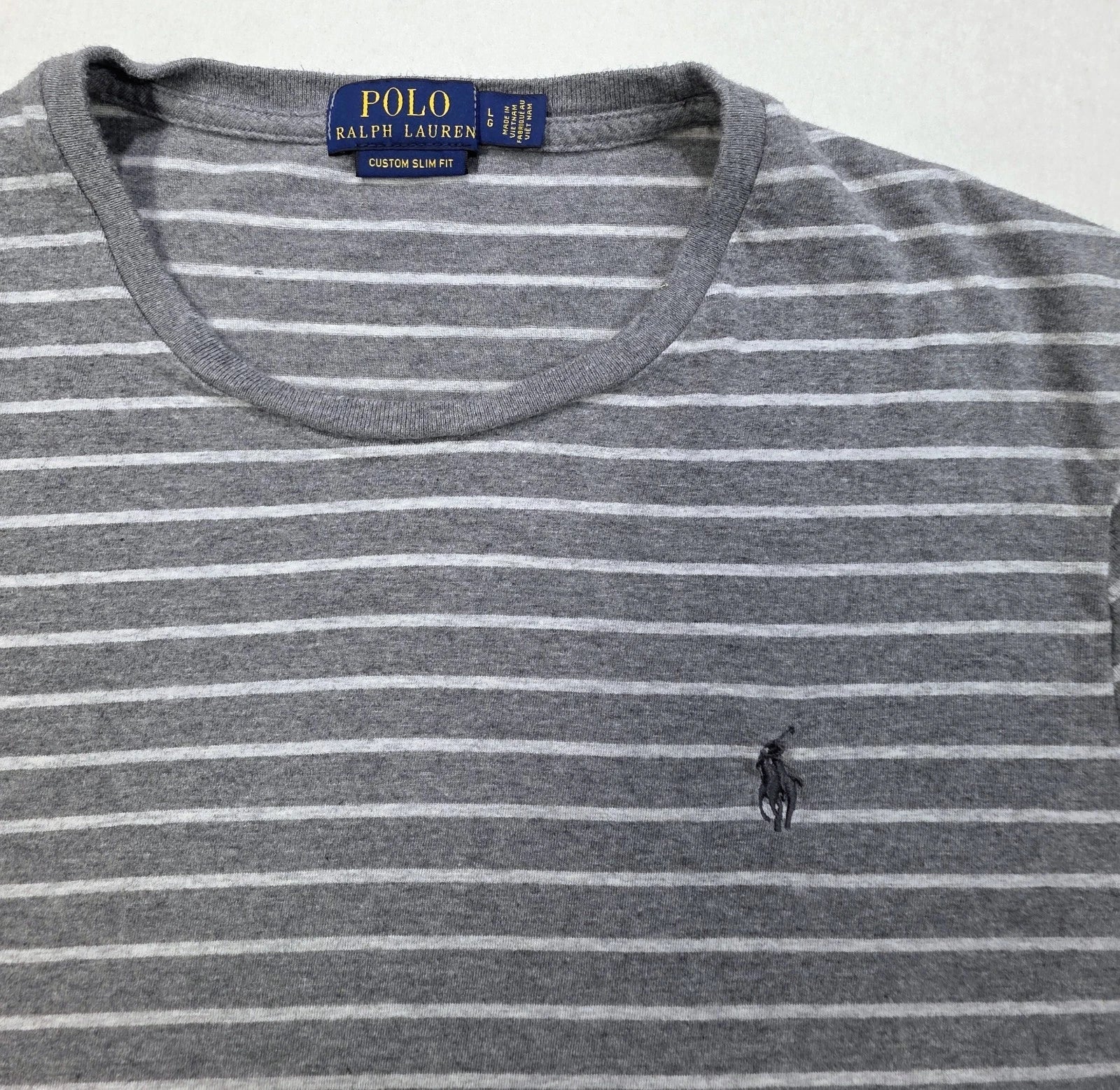 Polo Ralph Lauren Shirt Mens L Custom Slim Fit Striped Round Neck T Shirt