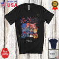 Custom Name Four Maine Coon Cat Floral; 4th Of July US Flag Patriotic T-Shirt