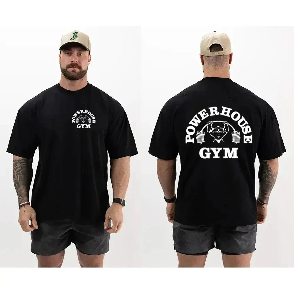 Men's Summer Oversized Cotton Gym T Shirt Graphic Printed Sports Fitness Casual