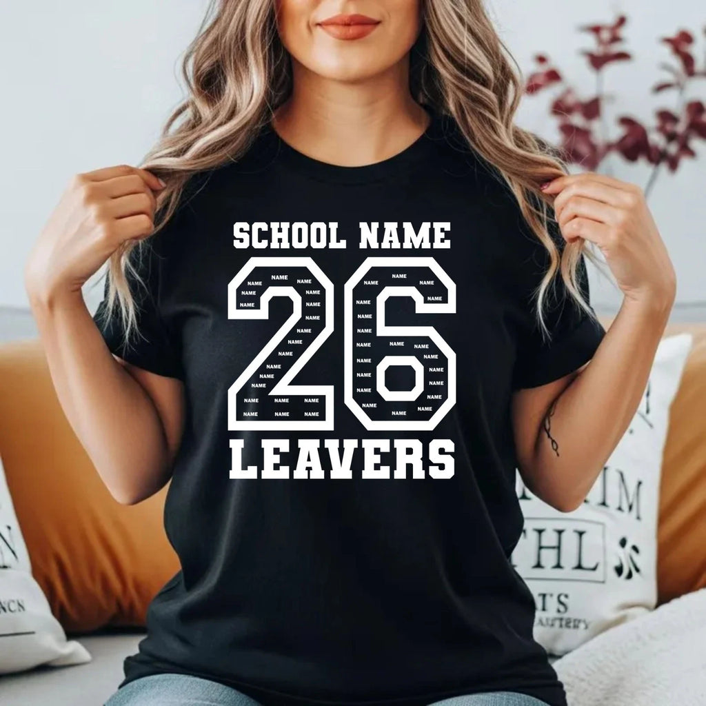 Personalised School Leavers 2026 T-Shirt School Leavers Your school Name Tee Top