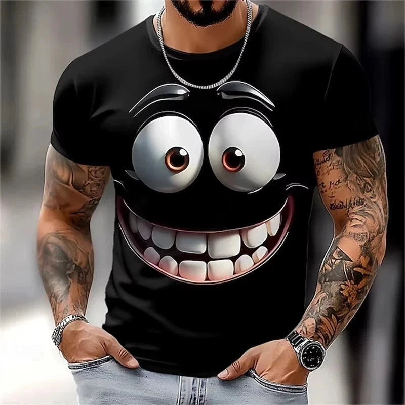 Mens Funny Face 3D Print T Shirt Summer Casual Loose Fit Streetwear Top