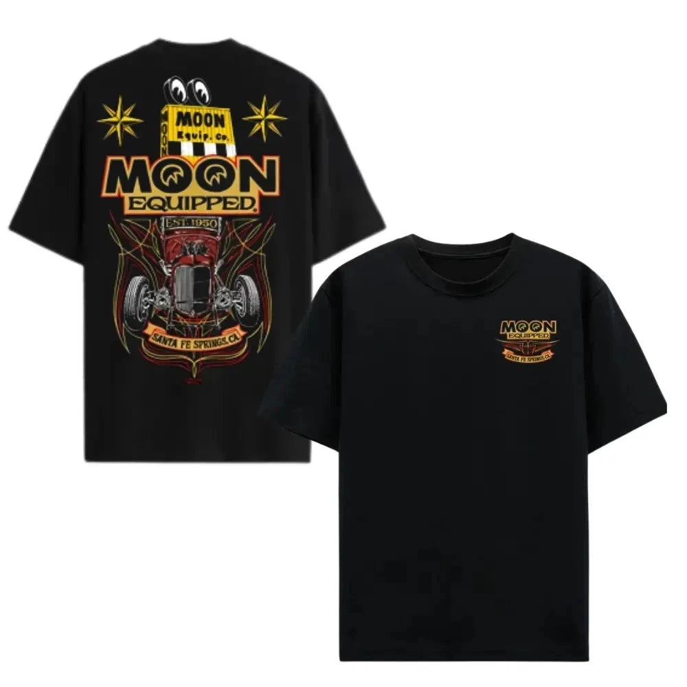 Moon Equipped Vintage Car T-Shirt, Classic Hot Rod Style for Enthusiasts, Casual
