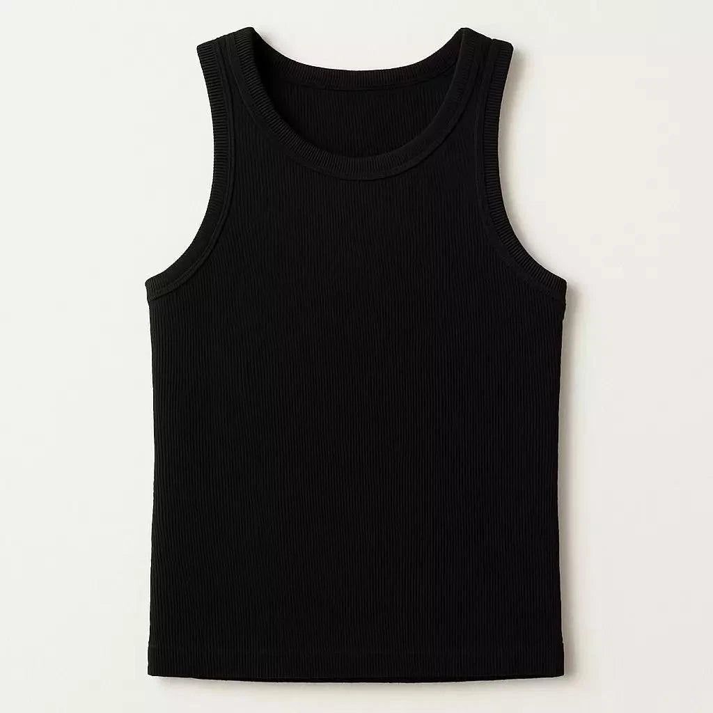 Men Black Ribbed Tank Top Sleeveless Gym Shirt Cotton Stretch Vest Slim Fit