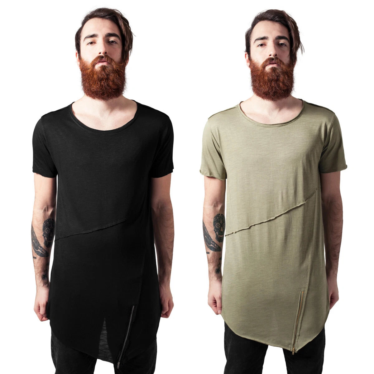 Urban Classics Long Open Edge Front Zip Tee Mens T-Shirt Cotton Slub Jersey