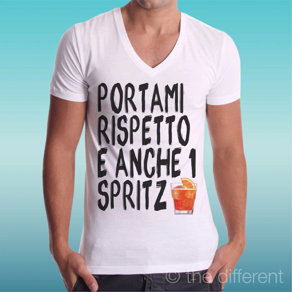 T-shirt V Neck Jersey " Portami Rispetto And One Spritzer " Road To Happiness