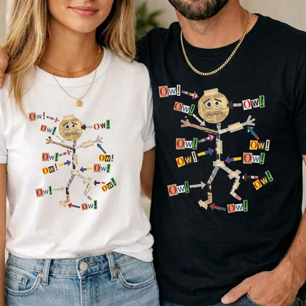 Funny Stick Figure 'Ow' T-Shirt Sarcastic Pain Humor Graphic Unisex Kids Tee