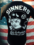 SINNERS BIKER DEVIL HELMET SHIRT old school punk retro vtg Chopper Motorcycle