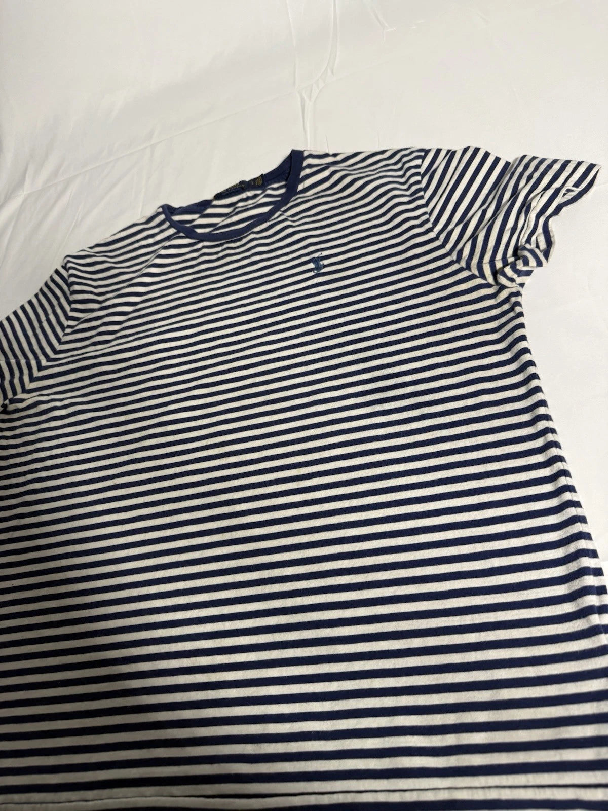 Polo Ralph Lauren Men’s Short Sleeve Blue White Striped T-Shirt L Slim Fit