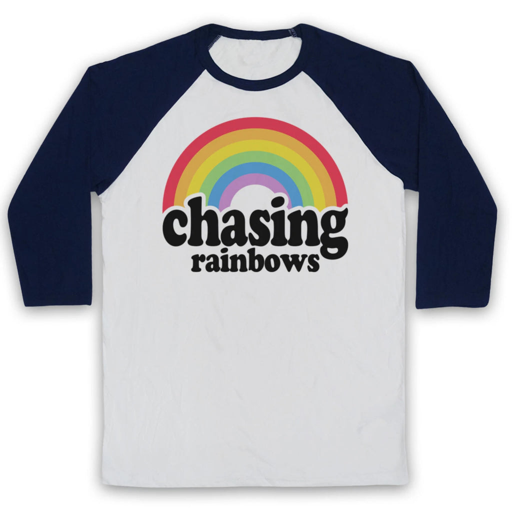 CHASING RAINBOWS UNOFFICIAL BRITPOP LEGENDS SLOGAN 3/4 SLEEVE BASEBALL TEE