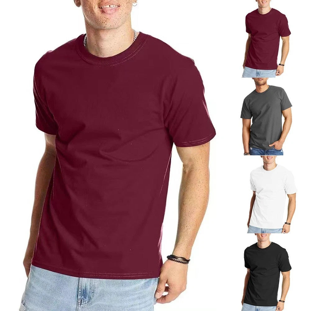 Mens Pullover Tee T-shirts Bottoming Slim Fit Casual Solid Color Undershirts