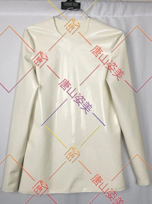 3211 Latex T-shirt No Zipper V neck latex gummi  tops long sleeve white 0.4mm