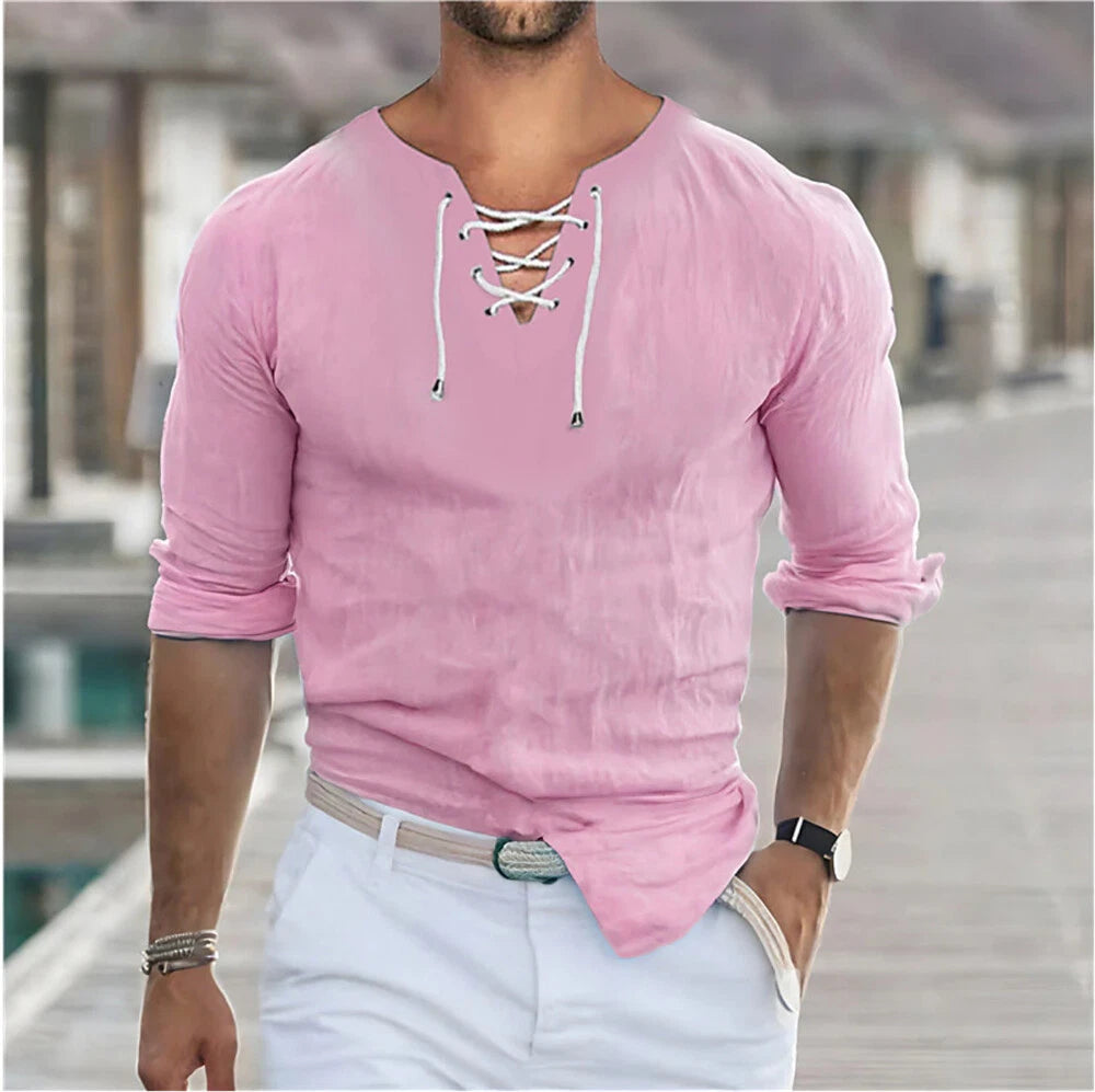Men's Short Sleeve Fashion T-Shirt Classic Casual Slim Laceup Shirts
