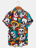 Mens Button Down Mexican Sugar Skull Day of the Dead Hawaiian Fiesta Shirt
