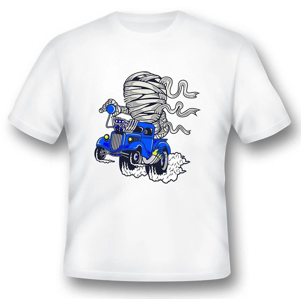 Mummy racer blue hotrod drag  truck Tee shirt black or white
