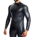 Men's Slim Fit Wet Look Long Sleeve T shirt Top Body Shapers Waist Trainer
