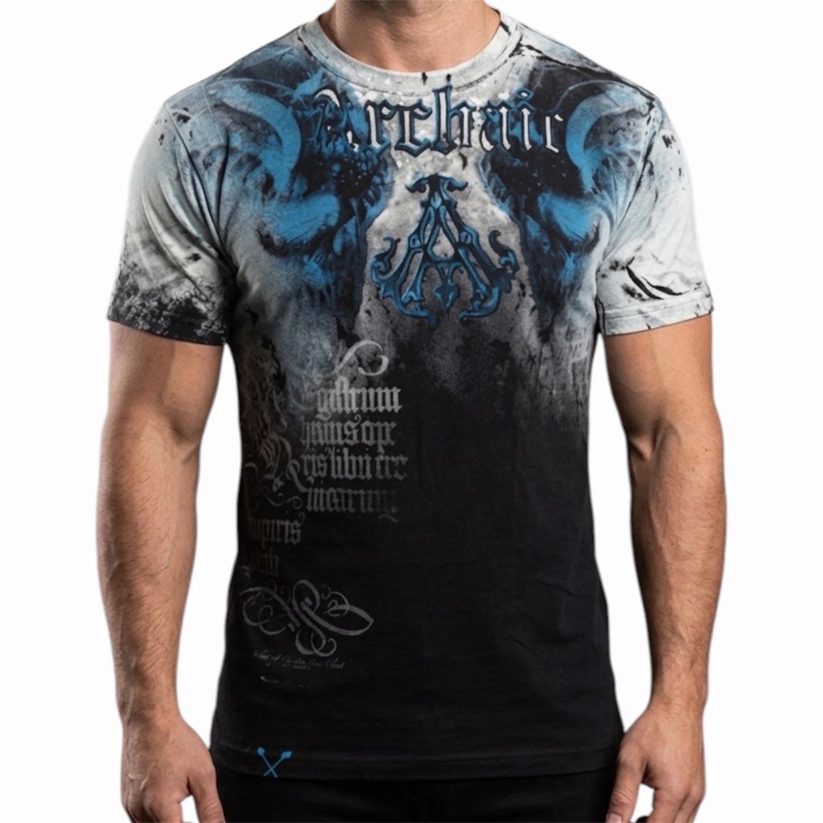 ARCHAIC by AFFLICTION Black Blue NIGHTWATCHER Short Sleeve Slim Fit Y2K T-shirt