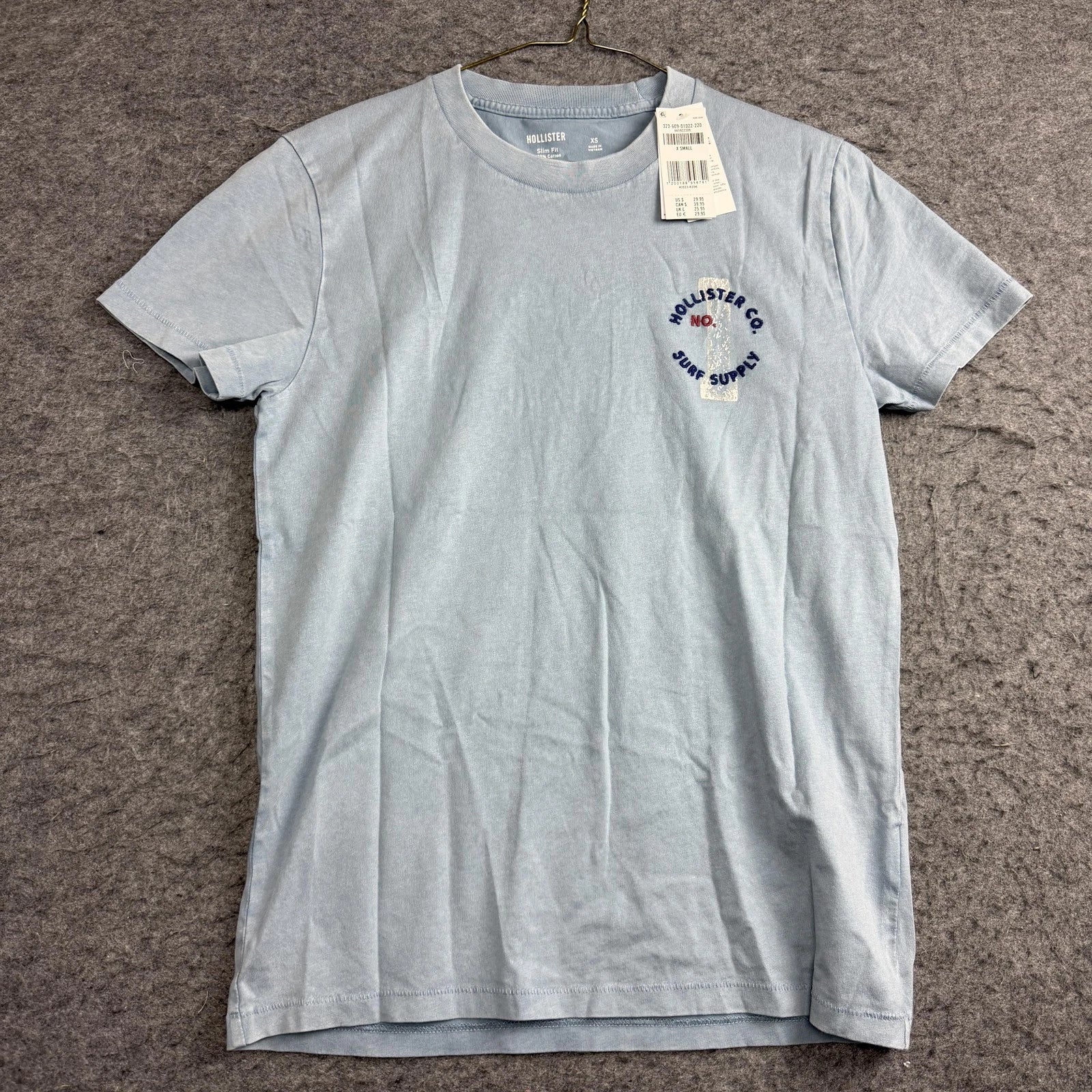 Hollister Shirt Men XS Light Blue Slim Fit Surf California Crewneck Graphic Tee
