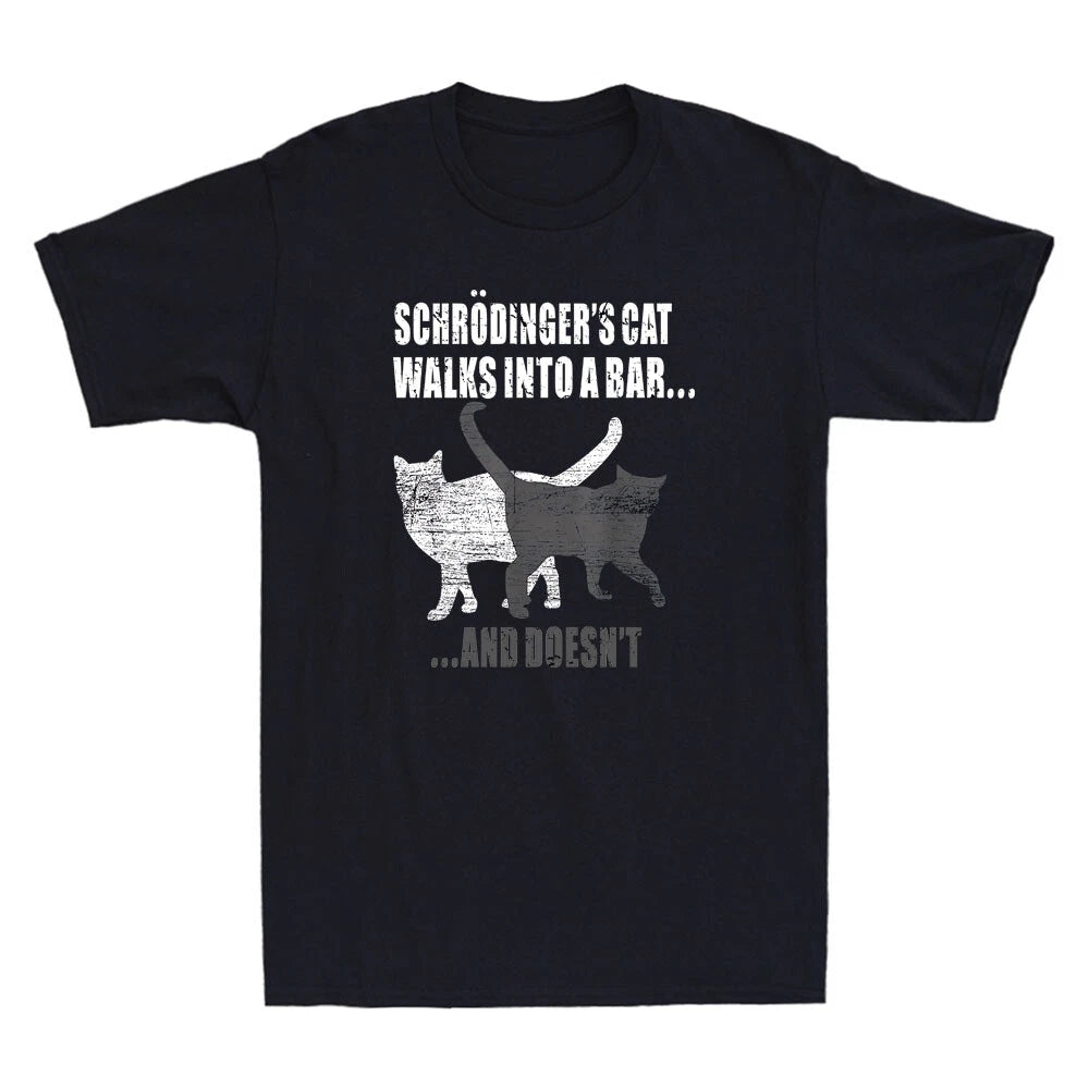 Schrodingers Cat Walks Into A Bar And Doesn't Physics Funny Retro Men's T-Shirt