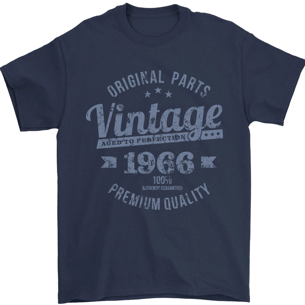 Vintage Year 60th Birthday 1966 Mens T-Shirt 100% Cotton Navy Blue