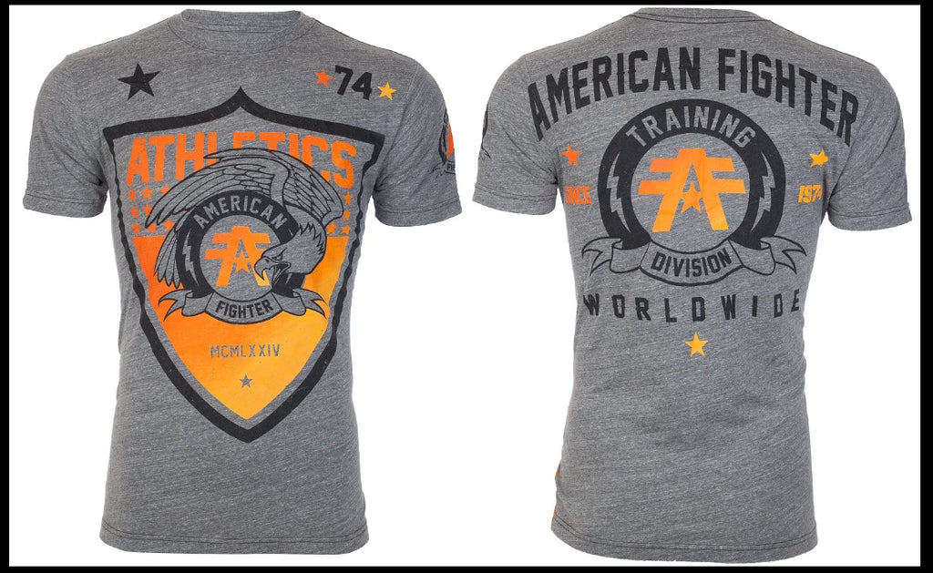 AMERICAN FIGHTER Heather Grey ATHENA Athletic Graphic T-shirt NWT