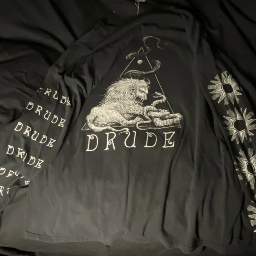 DRUDE Black Men's Graphic Cotton Long Sleeve Crew Neck Art T-Shirt