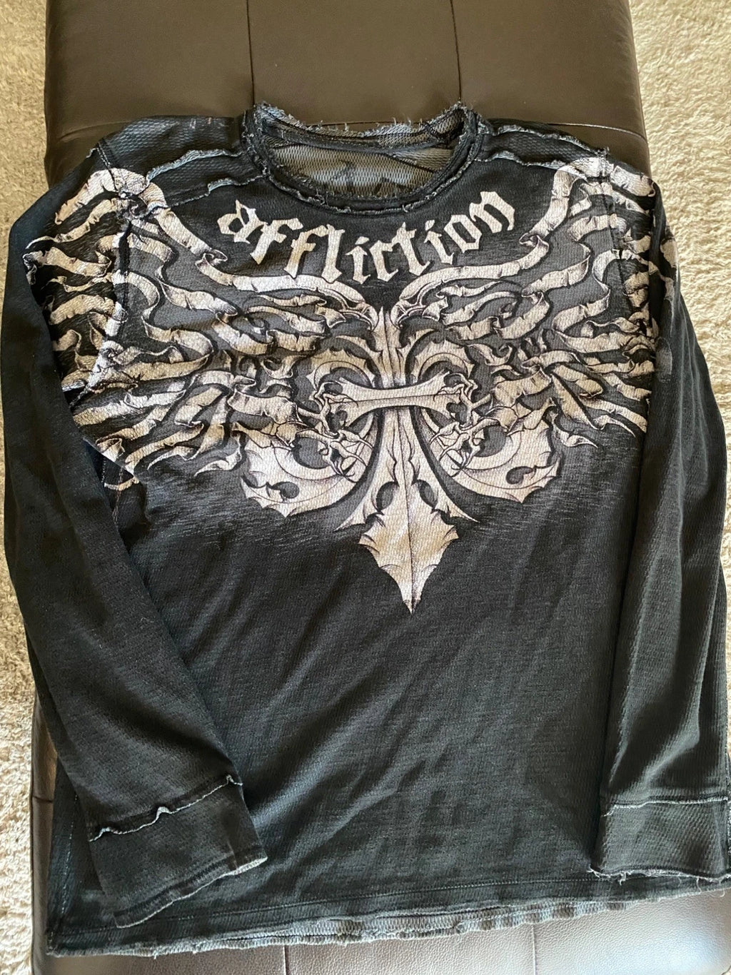 Affliction Men's Reversible Thermal Long Sleeve Shirt Black/Gray, Size XL