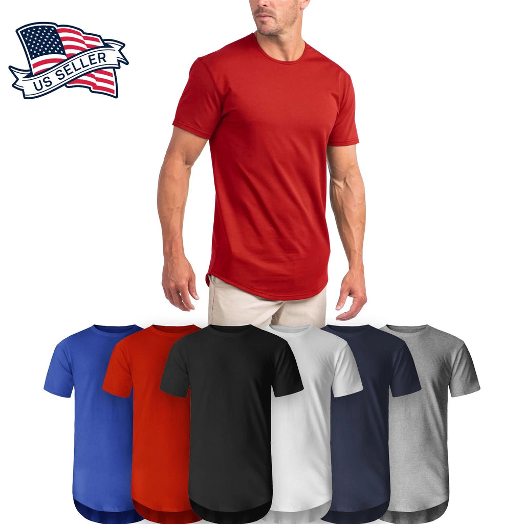 Mens HIPSTER T Shirt Longline Basic Tee Casual Hip Hop Crewneck Big And Tall