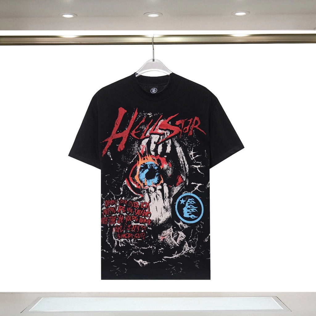 Men's Black Gothic Eye Graphic T-Shirt Vintage Distressed Streetwear Hip Hop