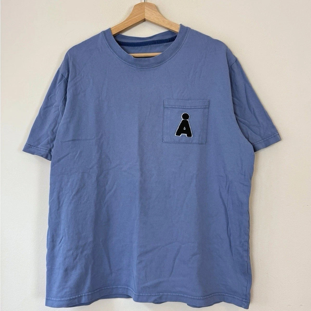 Aland Pocket Logo Patch Simple Blue Tee Shirt - Large