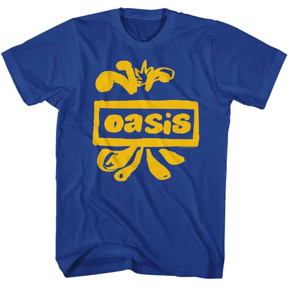 Oasis Band Yellow Splatter Logo Men's T Shirt Rock Music Merch