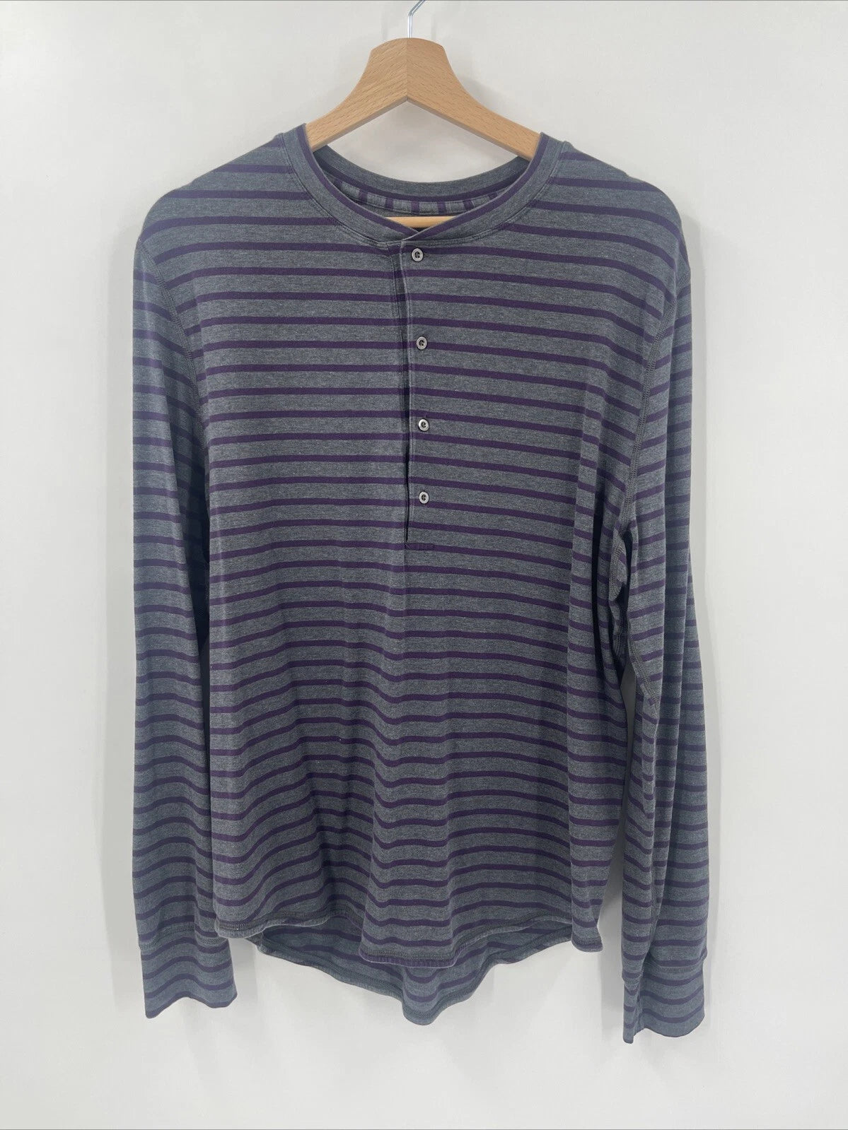 Lululemon Shirt Mens Large Gray Purple Long Sleeve Henley  L
