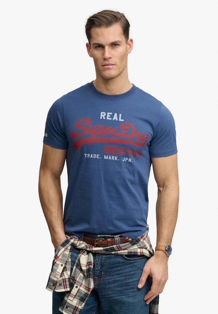 Superdry T-Shirt Mens Short Sleeve Crew Neck VL Classic Tee Hampton Blue