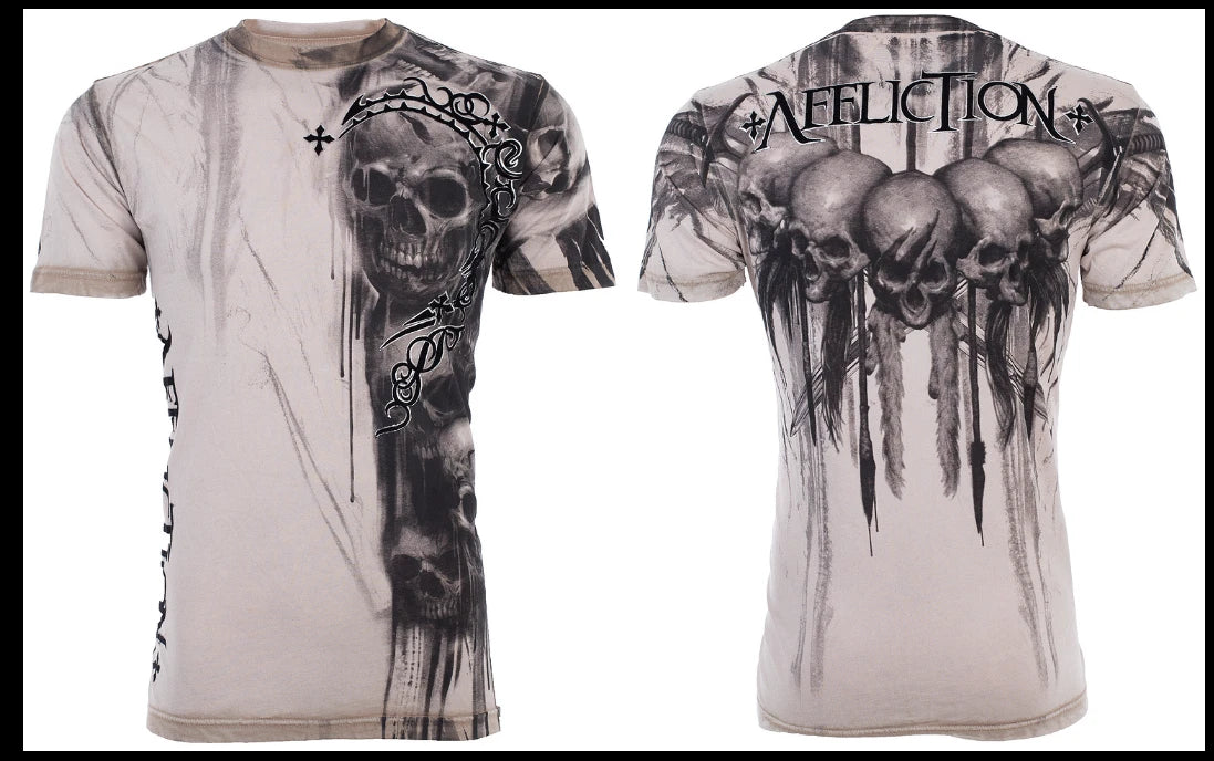 $58 AFFLICTION Sand Black WALKING DEAD Short Sleeve Slim Fit  T-shirt NWT