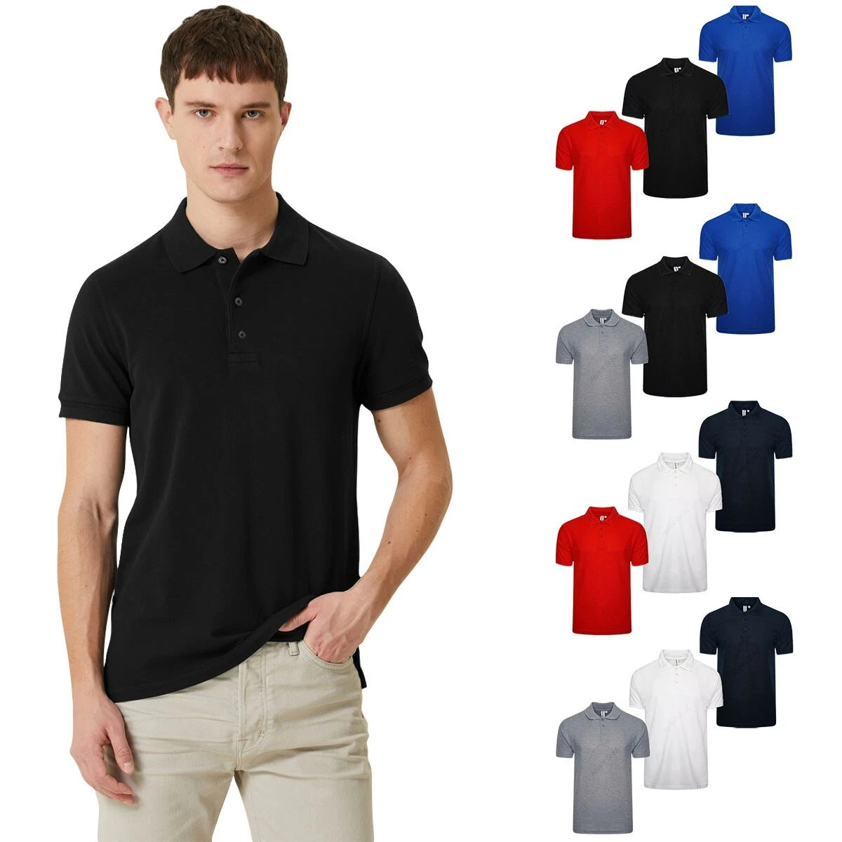 Pack of 3 & 4 Mens Plain Polo Short Sleeve Pique T-Shirt Casual  Multipack Top