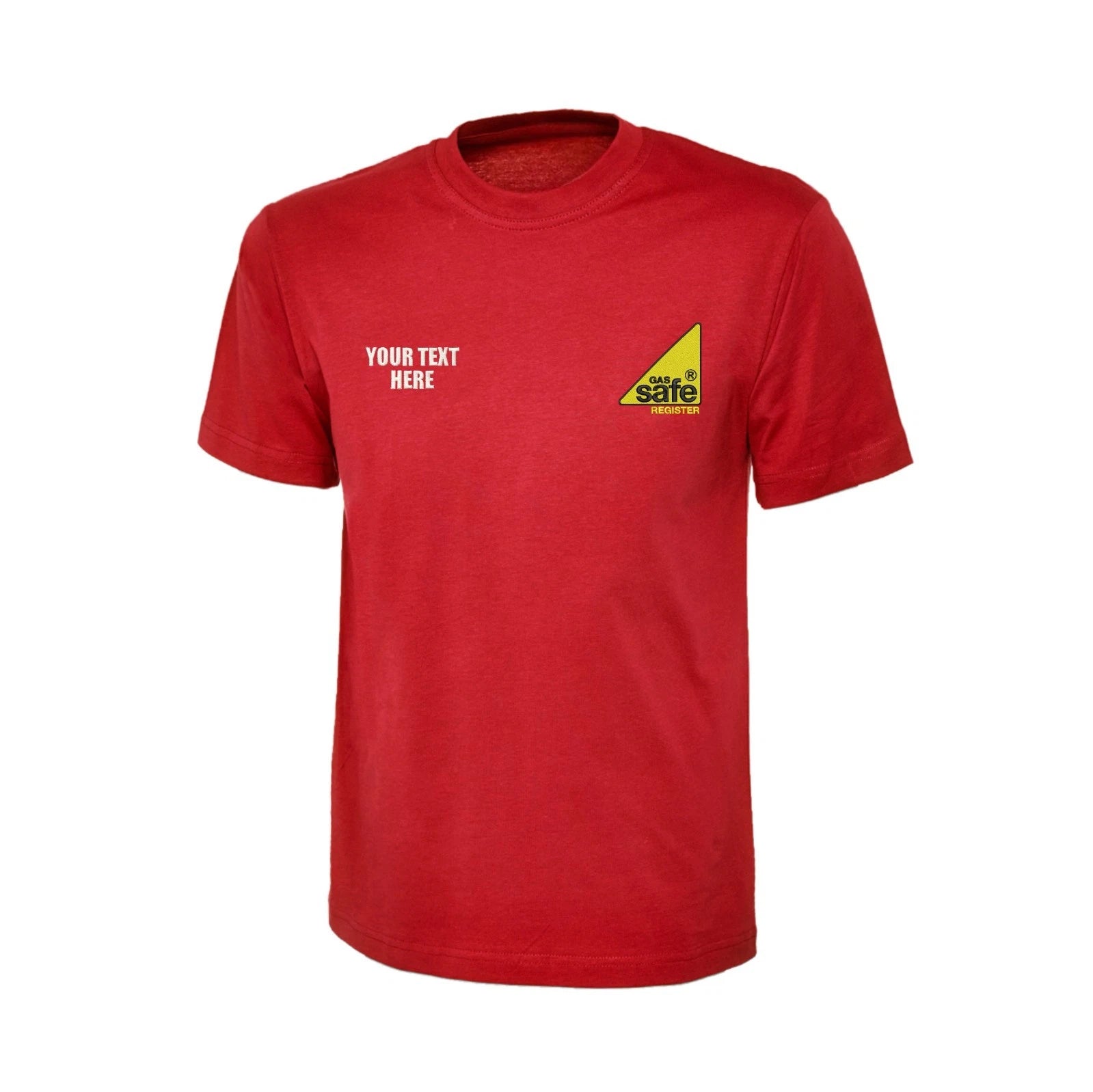Personalised Gas Safe Embroidered T-Shirt Custom Text Workwear Engineer Gift Top