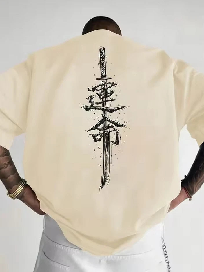 Men’s T-Shirt Japanese Samurai Sword Y2K Graphic Print Regular Fit Casual