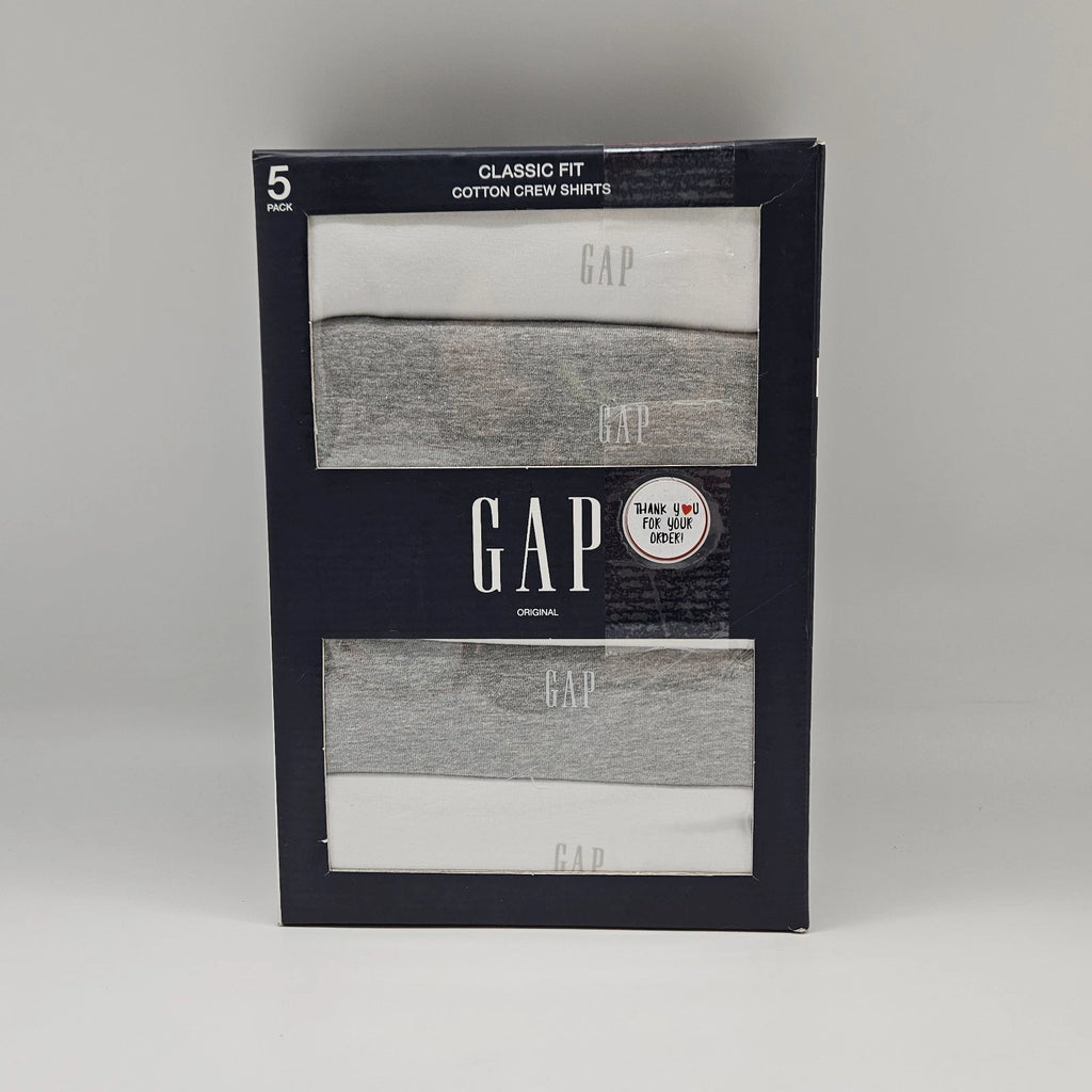 5 Pk GAP Original Men's M L XL White Gray Soft Cotton Crew Logo T Shirts Classic
