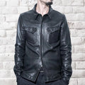 Men's Fashion Black Lambskin Leather Shirt Jacket Button Closure Slim Fit