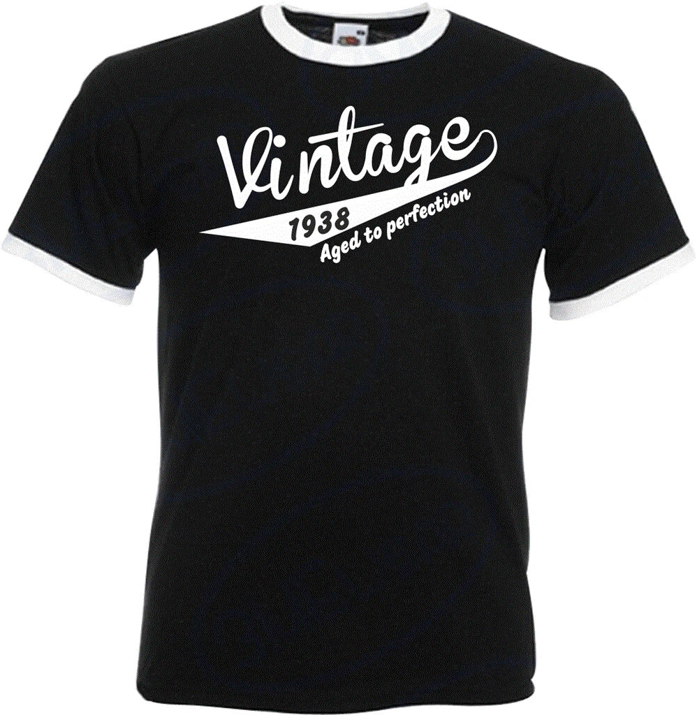 88th Birthday Gifts Presents Year 1938 Mens Ringer Vintage Retro T-Shirt Aged To