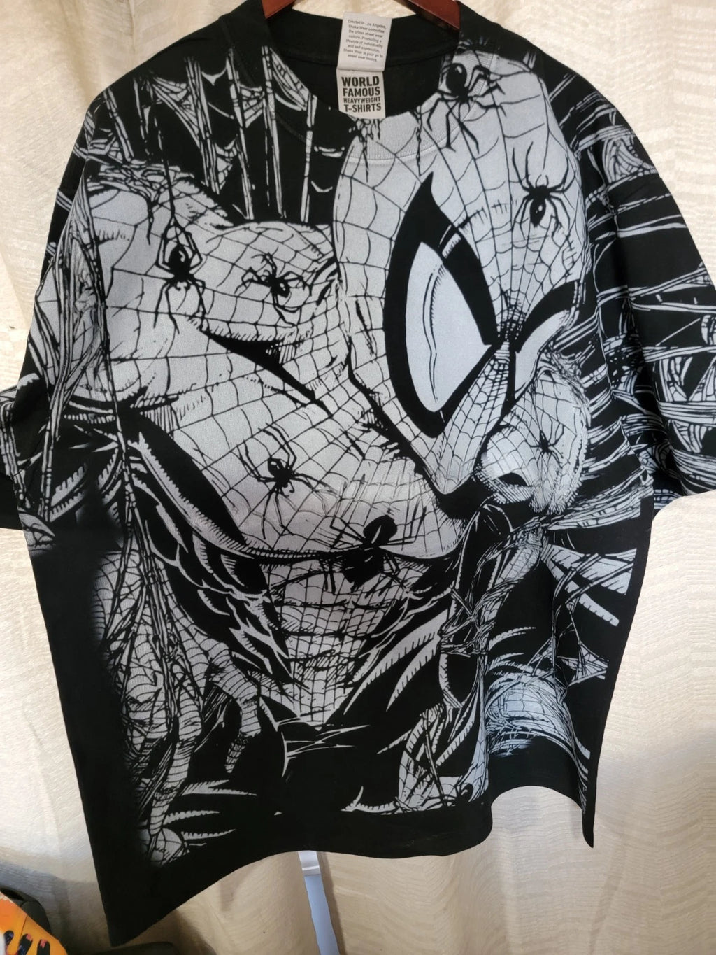 SPIDERMAN ALL OVER PRINT ON A SHAKA HEAVYWEIGHT GARMET DYED T SHIRT "MODERN"
