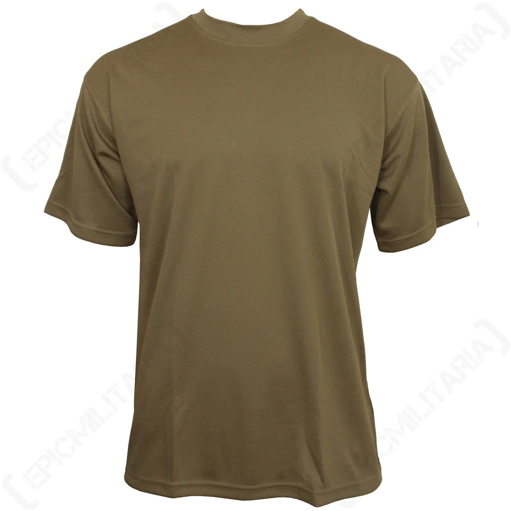 QuickDry Dark Coyote T-Shirt - All Sizes - Poly- Top Military Wear - Durable