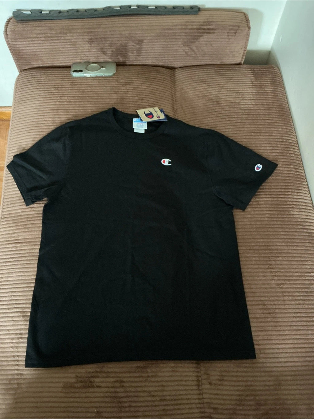 Champion Shirt Mens L Black Heavyweight Logo Tee Crewneck Cotton