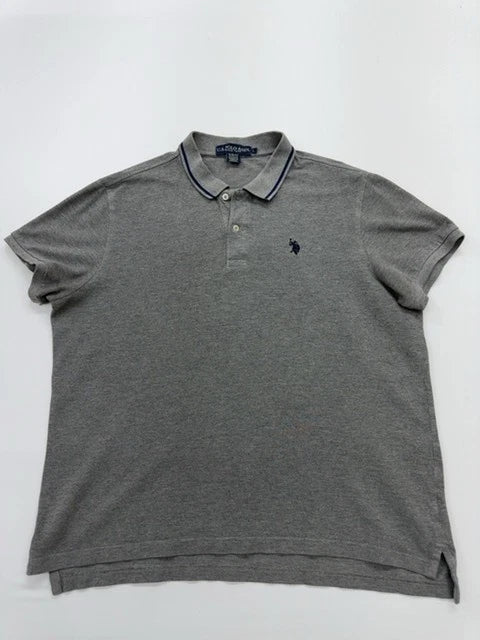 U.S. Polo Assn. Men Gray Slim Fit Polo Shirt Size L Cotton Blend