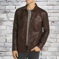 New Mens Genuine Brown Lambskin Leather Shirt Jacket Stylish Slim Fit Shirt