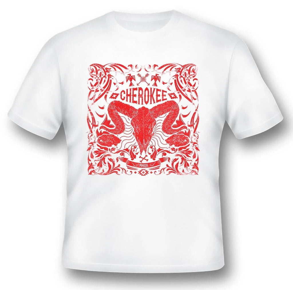 Cherokee rams skull Black or white tee shirt