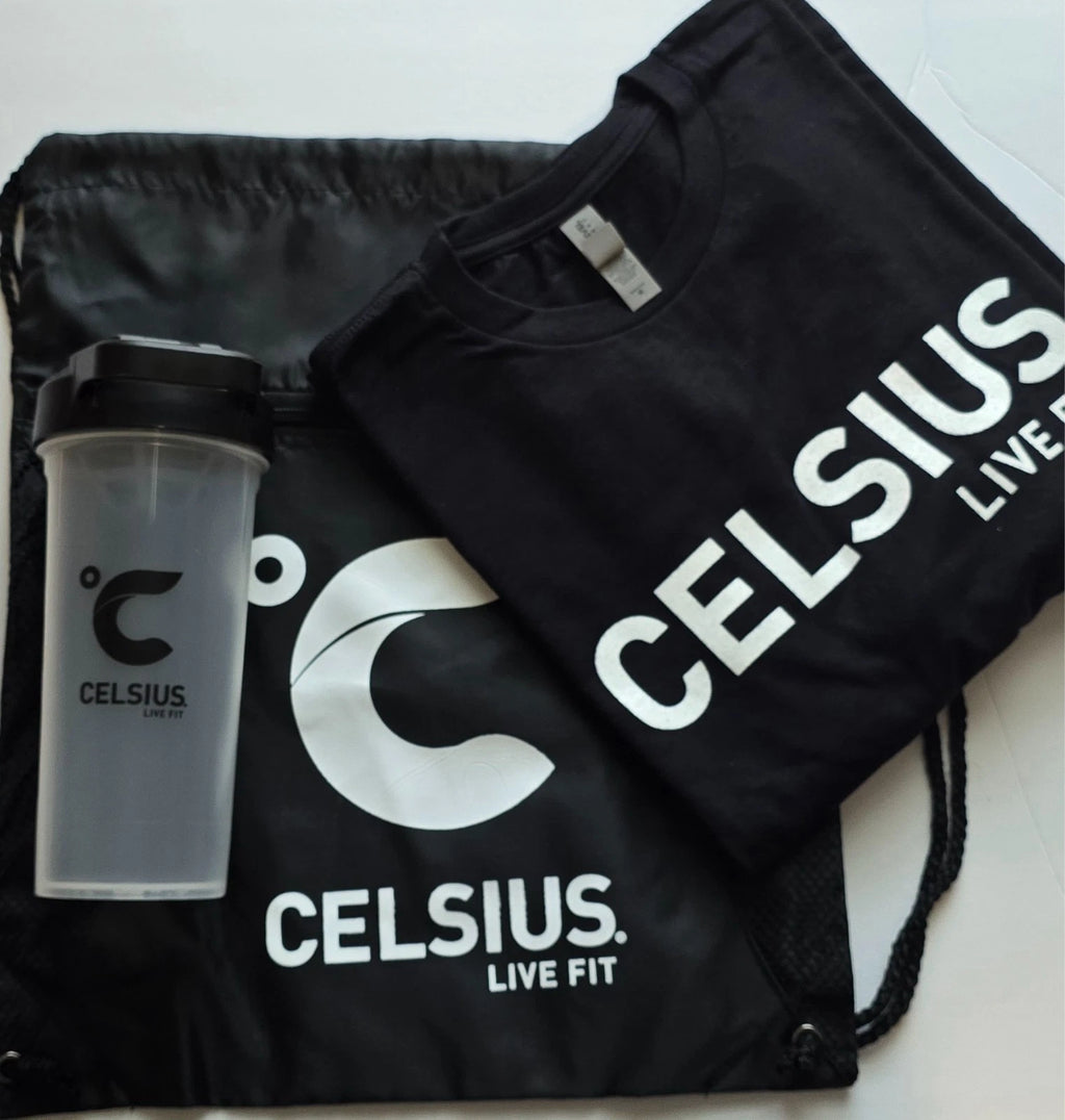 Celsius Live Fit Merch Bundle: T-shirt and Drawstring Bag