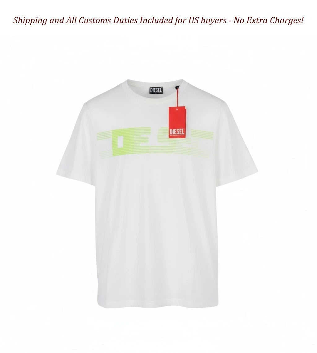 DIESEL T-Just-E19 Men T-Shirt M Short Sleeved Crew Neck Front  Tricot White J618