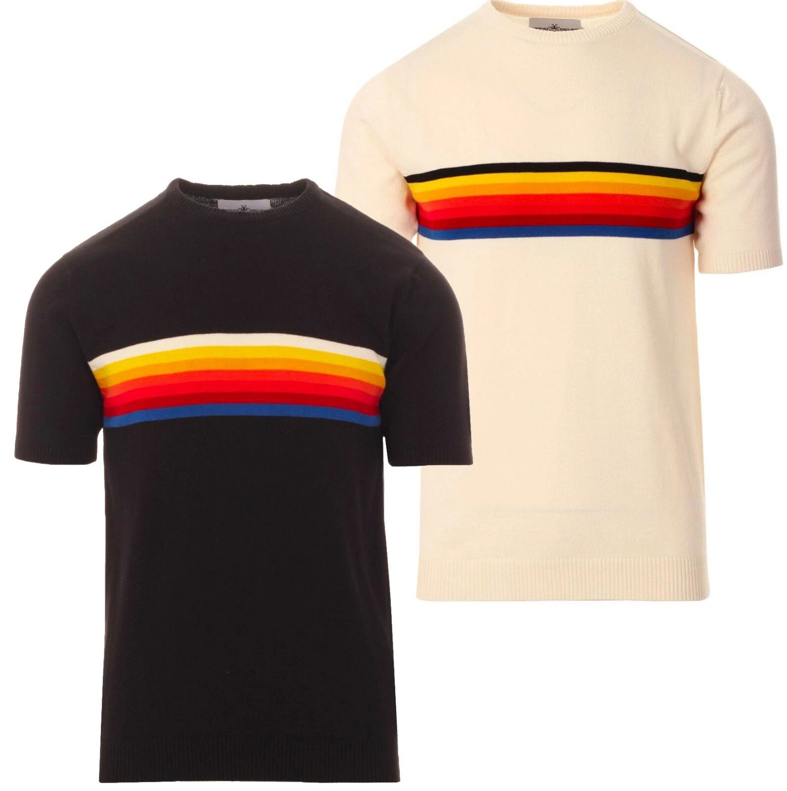 NEW MADCAP MOD RETRO 60s 70s 90s MENS KNITTED RAINBOW T-SHIRT MC100 BRITPOP