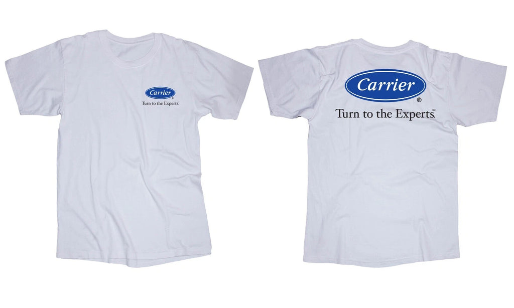 Carrier logo white t-shirt HVAC Air Conditioning House Shop Work shirt