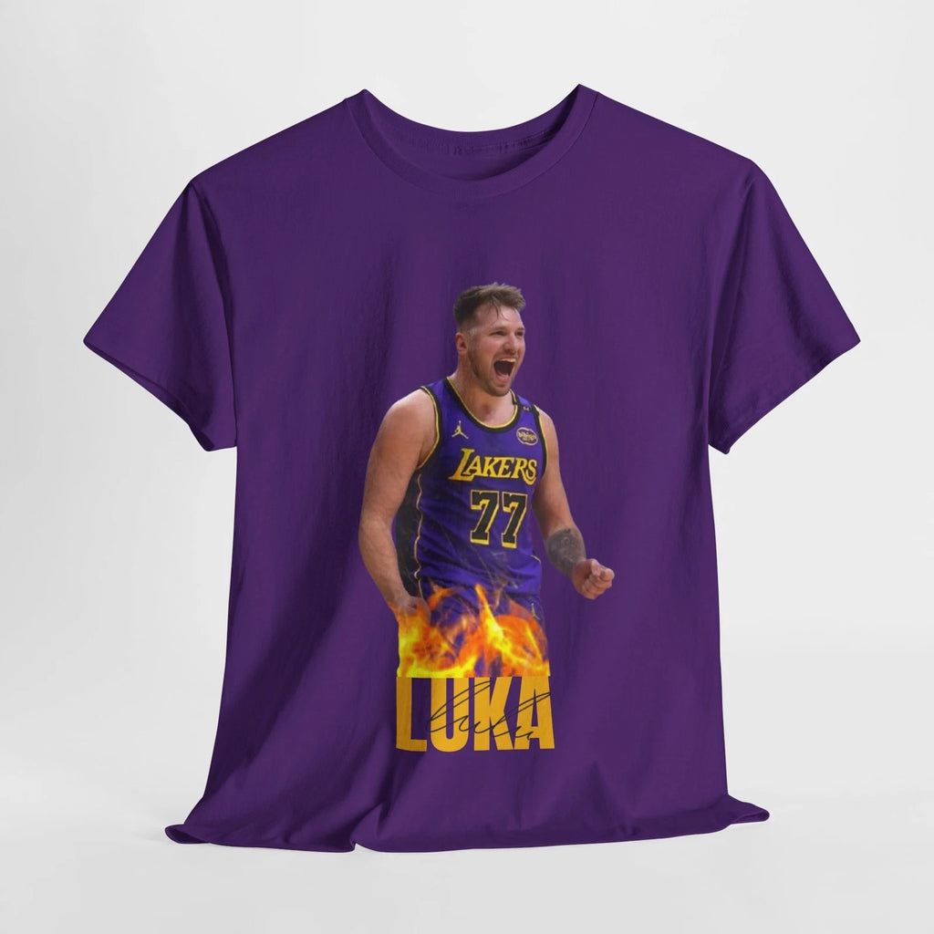 LA Lakers Luka on Fire NBA Team Fan Unisex Heavy Cotton Tee Shirt